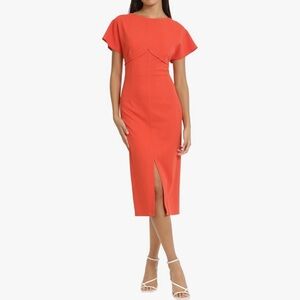 Donna Morgan Women's Flutter Sleeve Crepe Sheath Midi Dress Elegant Red Size 10